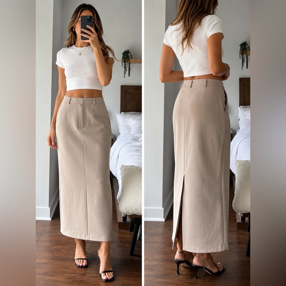 Haven + Blair London Beige High Waist Midi Pencil Skirt XS NWOT